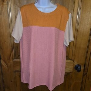 Vibrant Women's Short Sleeve Top - Orange and Pink